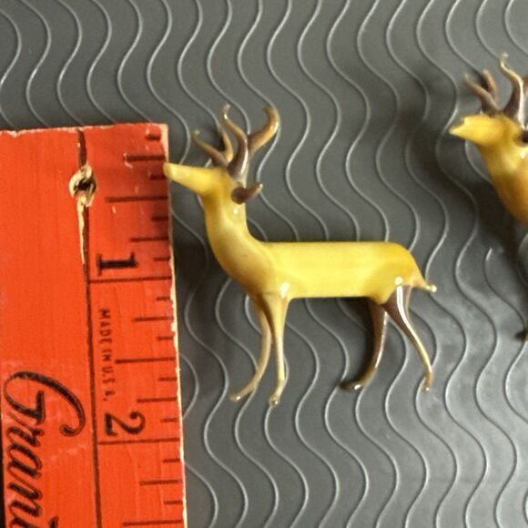 Vtg German Handblown Glass 4 Point Stag Figurine 2" Lot of 2 Amber Brown Bimini? - Picture 11 of 12